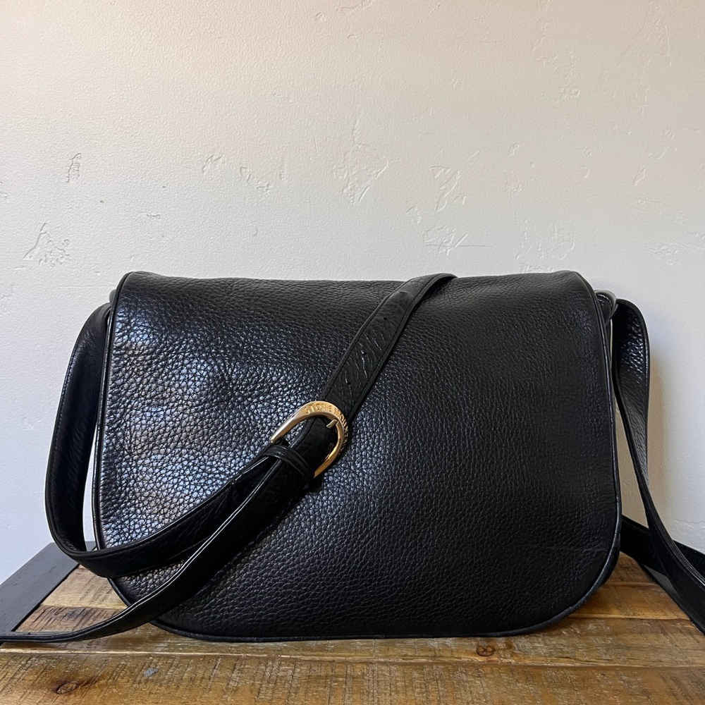 Stone Mountain Classic Black Pebbled Leather Crossbody Bag Front Flap